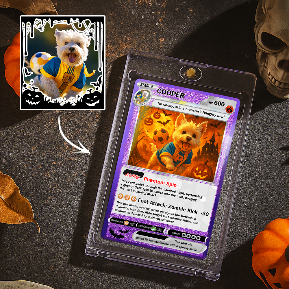 Custom Halloween & Christmas Couple Card – Personalized Cartoon Trading Card with Photo & Name, Unique Holiday Gift for Him & Her - 