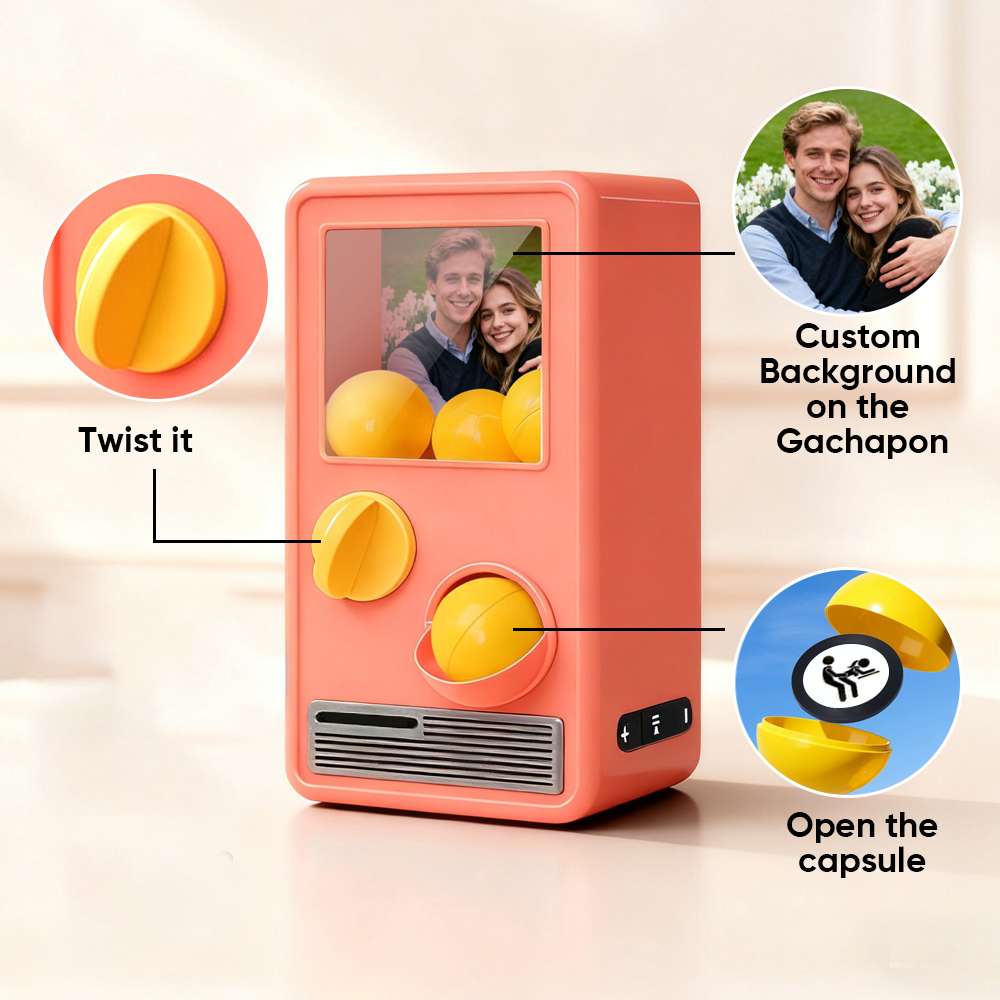 Custom Photo Personalized Gashapon Machine with 10 Gashapon  – Love Notes, Date Ideas & Surprise Cards - 