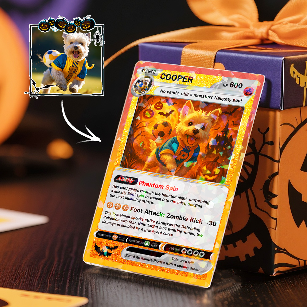Custom Halloween & Christmas Couple Card – Personalized Cartoon Trading Card with Photo & Name, Unique Holiday Gift for Him & Her - 
