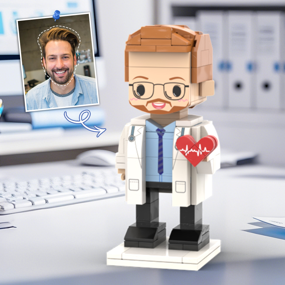 Doctors' Day Gift Physician Student in Surgical Gown Customized Head Brick Figure with Engraved Text - 