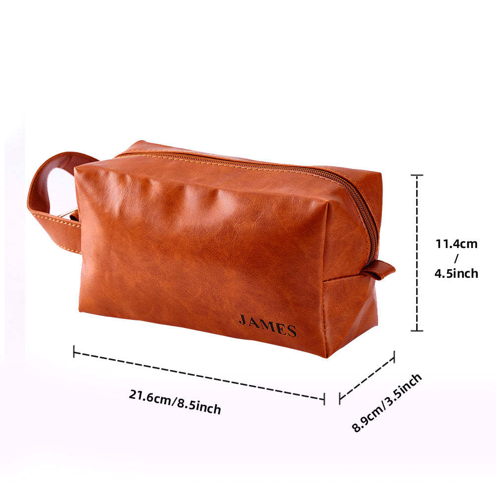 Custom Name Engraved Men's Toiletry Travel Storage Bag Leather Bag - 