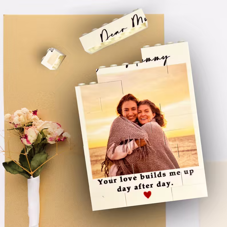 Personalized Mothers Day Brick Photo Puzzle Custom Dear Mummy Building Blocks Heartfelt Photo Bricks Gift for Mom Unique Desktop Keepsake Decor - 