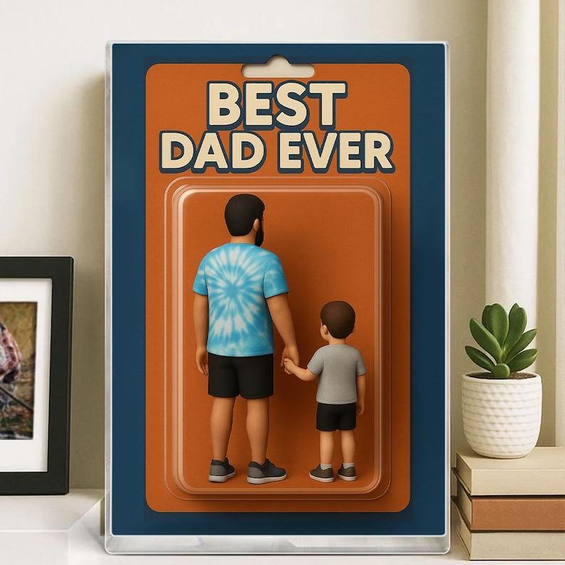 Personalized Father's Day Gift For Dad, Custom Photo Dad And Kids Action Figure Acrylic Block, Best Dad Ever Block Plaque, Gift For Husband - 