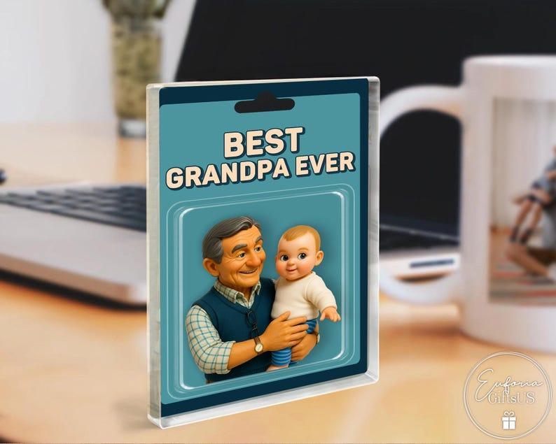 Custom Photo Grandpa And Grandkid Action Figure Acrylic Block, Personalized Father's Day Gift For Grandfather, Gift For Dad From Kids - 