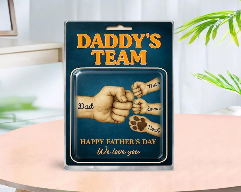 Custom Fathers Day Gift for Dad, Daddy Team Fist Bump Custom Figure Acrylic Block Plaque Gift for Husband, Dad Birthday Gift, New Dad Gifts - 