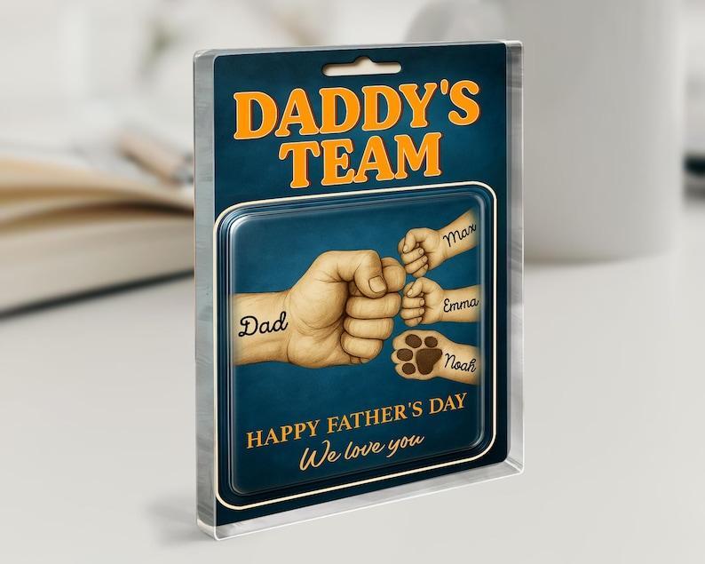 Custom Fathers Day Gift for Dad, Daddy Team Fist Bump Custom Figure Acrylic Block Plaque Gift for Husband, Dad Birthday Gift, New Dad Gifts - 