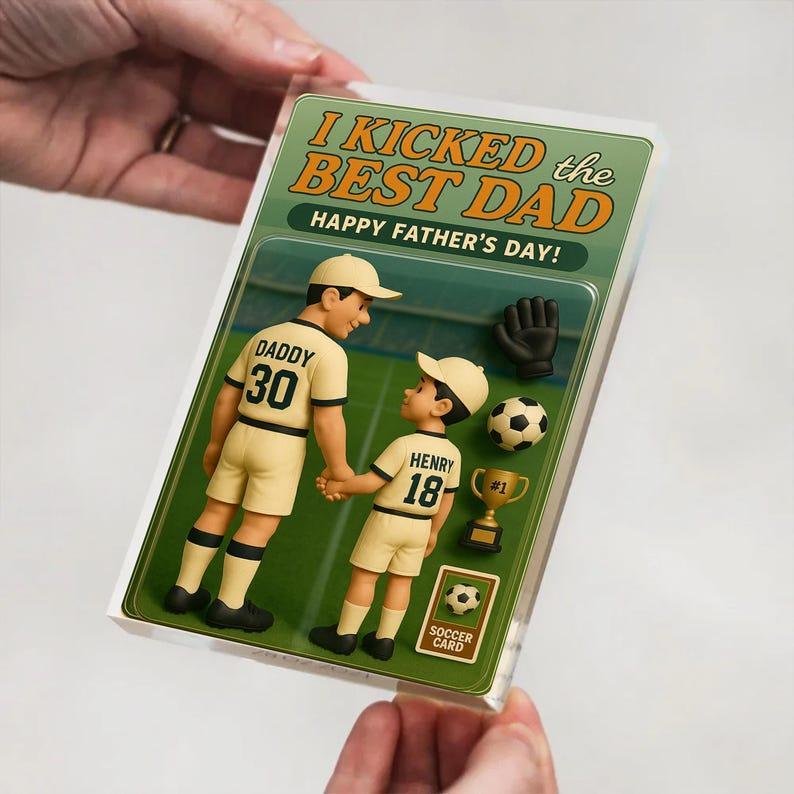 Personalized Soccer Dad Action Figure Plaque – Custom Father's Day Gift, We Kicked the Best Dad Acrylic Block, Unique Gift for Dad or Papa - 