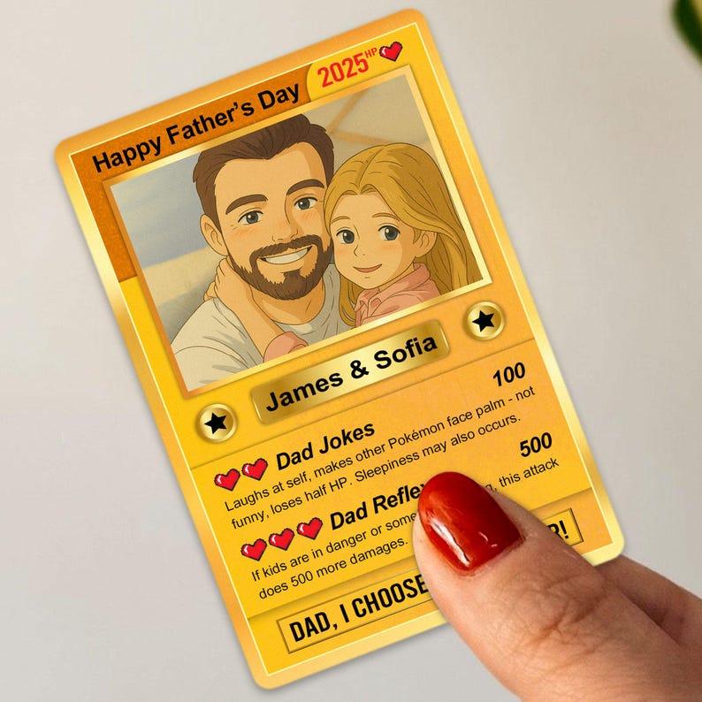 Personalized Father's Day Anime Cards, Custom Photo Anime Card, Fathers Day Gift For Dad, Gift For Husband