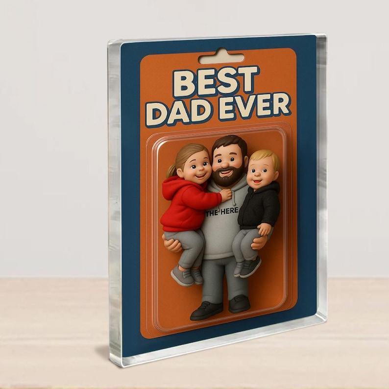 Personalized Father's Day Gift For Dad, Custom Photo Dad And Kids Action Figure Acrylic Block, Best Dad Ever Block Plaque, Gift For Husband - 