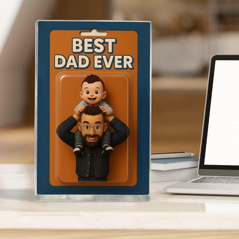 Personalized Father's Day Gift For Dad, Custom Photo Dad And Kids Action Figure Acrylic Block, Best Dad Ever Block Plaque, Gift For Husband - 
