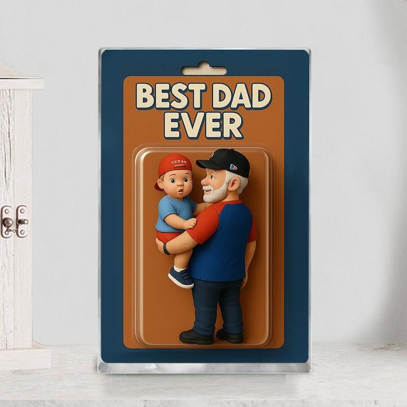 Personalized Father's Day Gift For Dad, Custom Photo Dad And Kids Action Figure Acrylic Block, Best Dad Ever Block Plaque, Gift For Husband - 