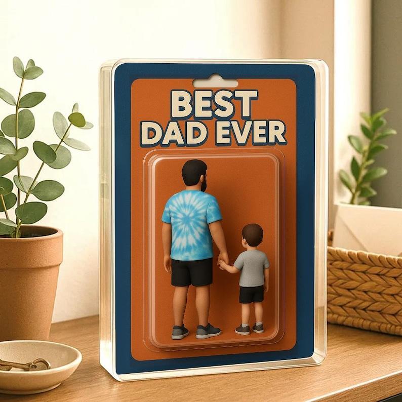 Personalized Father's Day Gift For Dad, Custom Photo Dad And Kids Action Figure Acrylic Block, Best Dad Ever Block Plaque, Gift For Husband - 
