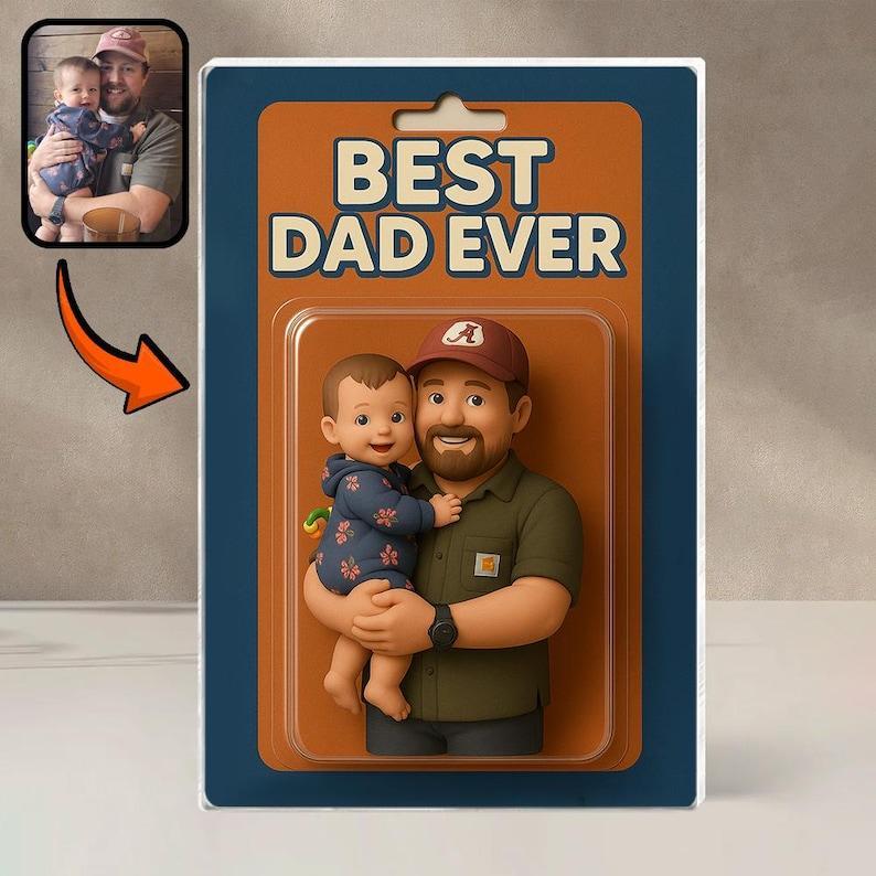 Personalized Father's Day Gift For Dad, Custom Photo Dad And Kids Action Figure Acrylic Block, Best Dad Ever Block Plaque, Gift For Husband - 