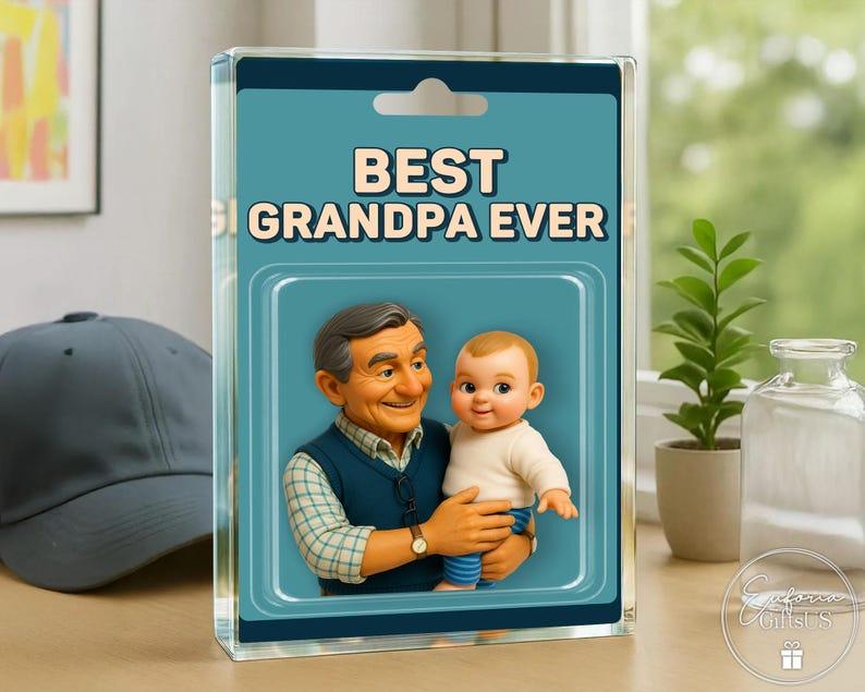 Custom Photo Grandpa And Grandkid Action Figure Acrylic Block, Personalized Father's Day Gift For Grandfather, Gift For Dad From Kids