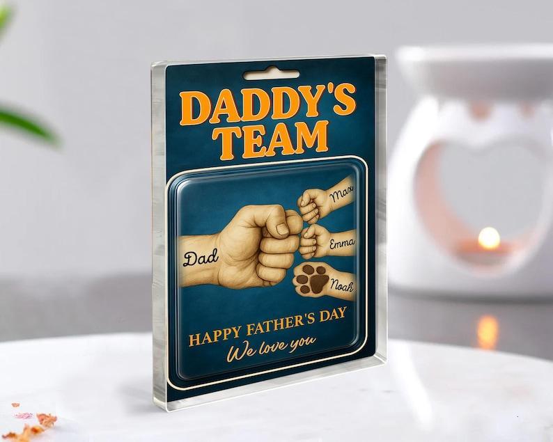 Custom Fathers Day Gift for Dad, Daddy Team Fist Bump Custom Figure Acrylic Block Plaque Gift for Husband, Dad Birthday Gift, New Dad Gifts - 