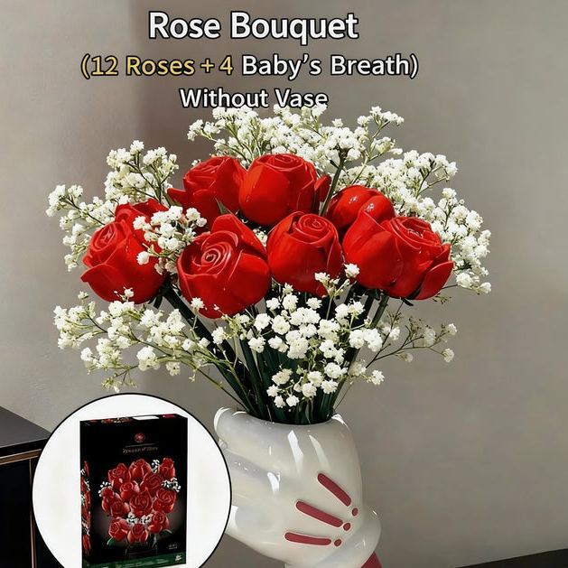 Cartoon Hand Rose Bouquet Building Blocks Creative Desk Decor & Romantic Gift For Couple - 