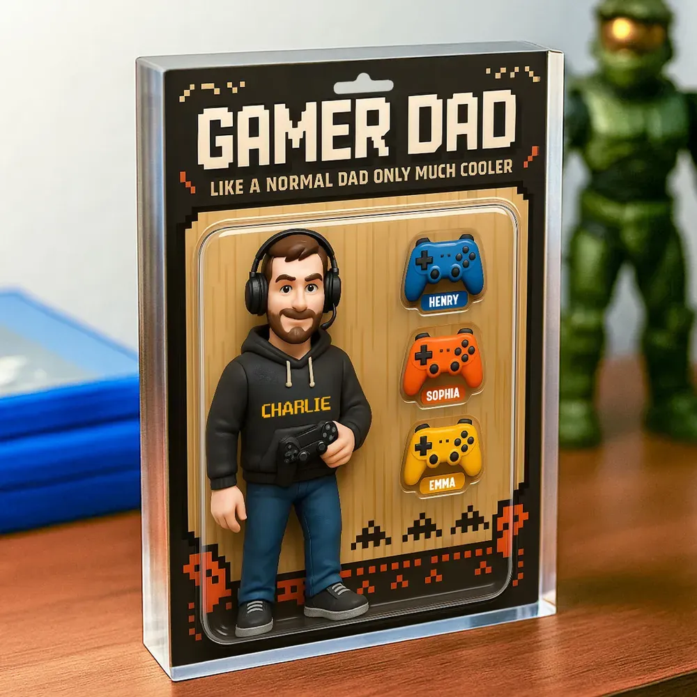 Gamer Dad Cooler Custom Action Figure Personalized Acrylic Block Plaque, Father's Day Gift for Gamer Dad, Gift for Husband - 