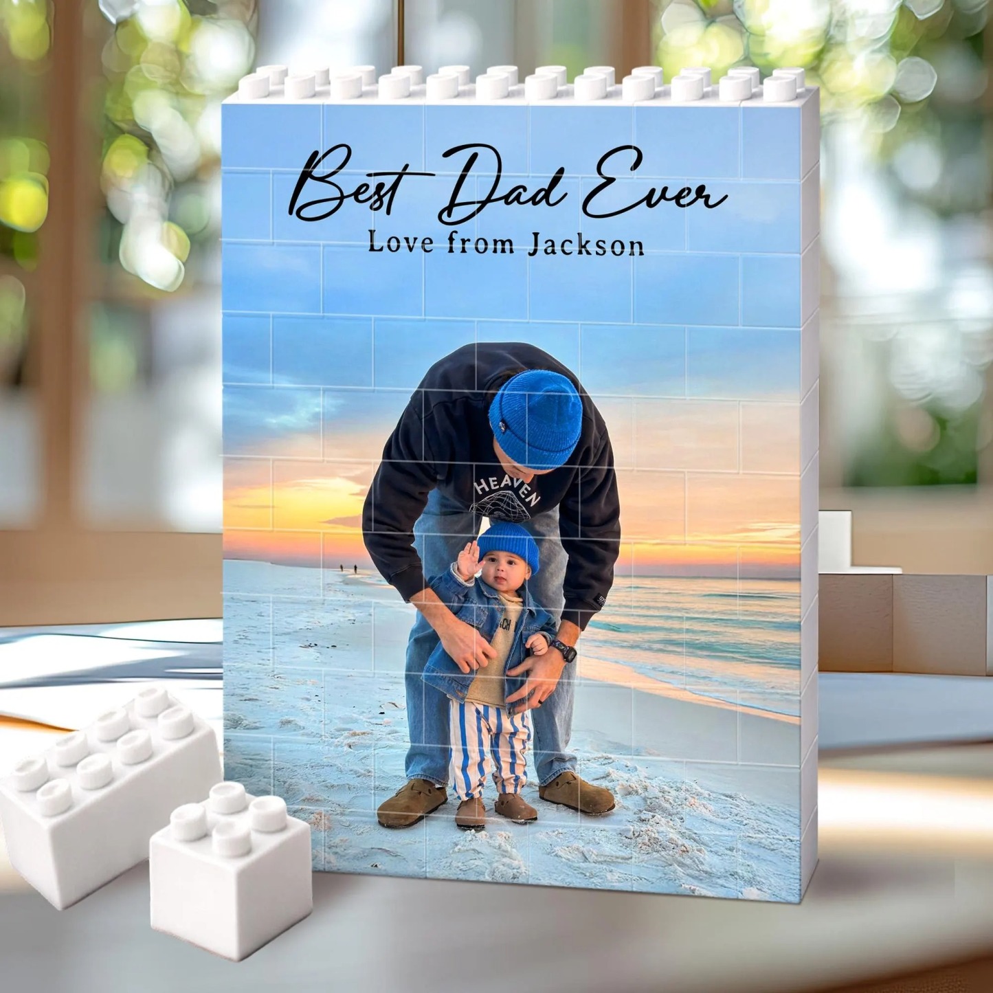 Custom Fathers Day Photo Brick Puzzle, Personalized Best Dad Ever Building Block, Daddy And Me Photo Block, Fathers Day Gift, Gamer Dad Gift - 