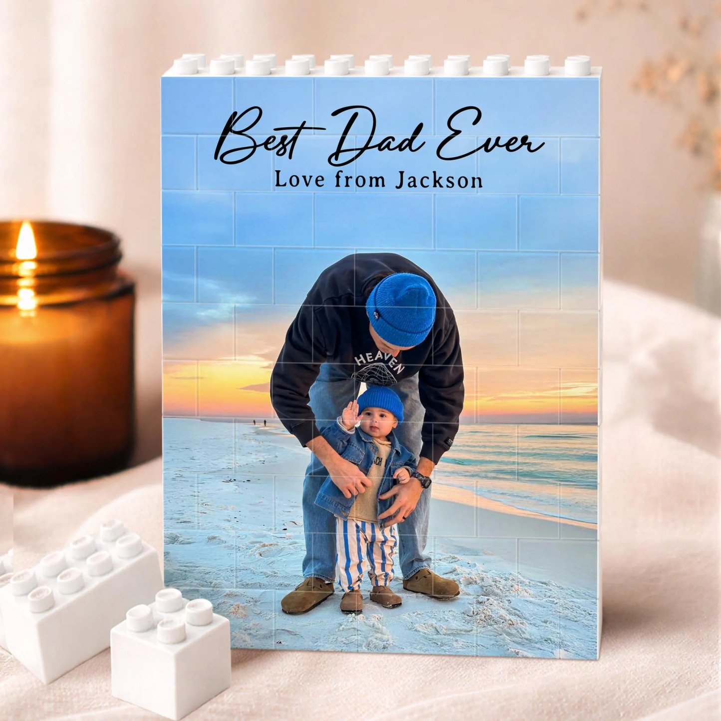 Custom Fathers Day Photo Brick Puzzle, Personalized Best Dad Ever Building Block, Daddy And Me Photo Block, Fathers Day Gift, Gamer Dad Gift - 