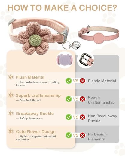 Breakaway Cat Collar with Flower and Bell, Adjustable Cute Kitten Collar.