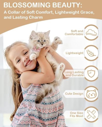 Breakaway Cat Collar with Flower and Bell, Adjustable Cute Kitten Collar.