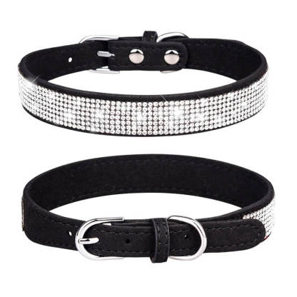 CHUKCHI Velvet Adjustable Cat Collar with Sparkling Rhinestones and Bell, 11-Inch, Perfect for Small Cats and Dogs