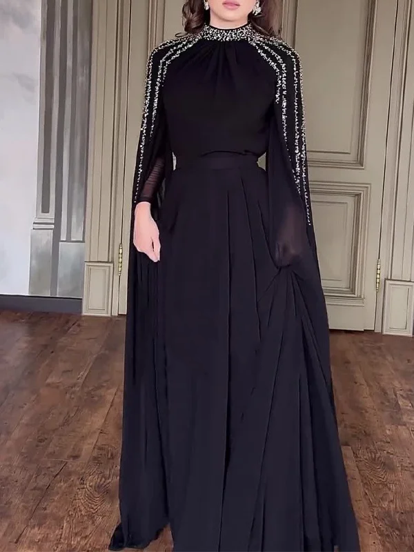 Shawl Sequined High Waist Maxi Dress