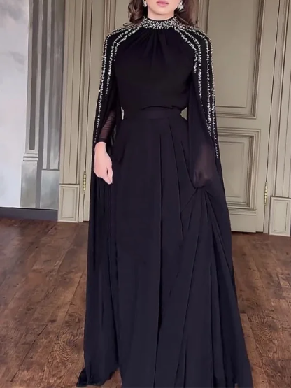 Shawl Sequined High Waist Maxi Dress