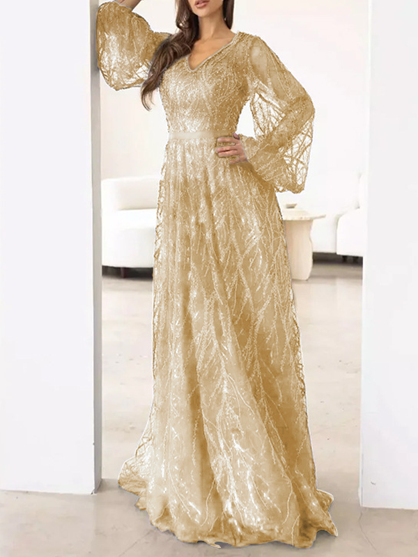 Simple V-neck Tassel Sequin Lace-up Casual Dresses
