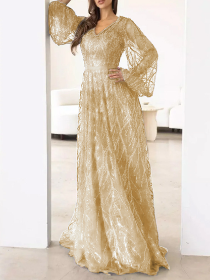 Simple V-neck Tassel Sequin Lace-up Casual Dresses