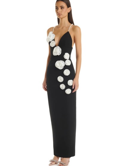 Pearl Straps Bandage Floral Dress