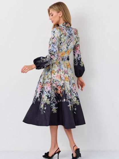 Single Breasted Printed Dress with Belt