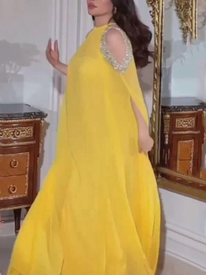 2pcs Sequin Chiffon Strapless Evening Gown and Cape Set