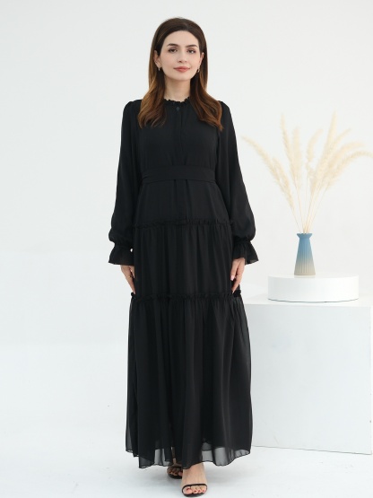 Patchwork Button Solid Color Dress