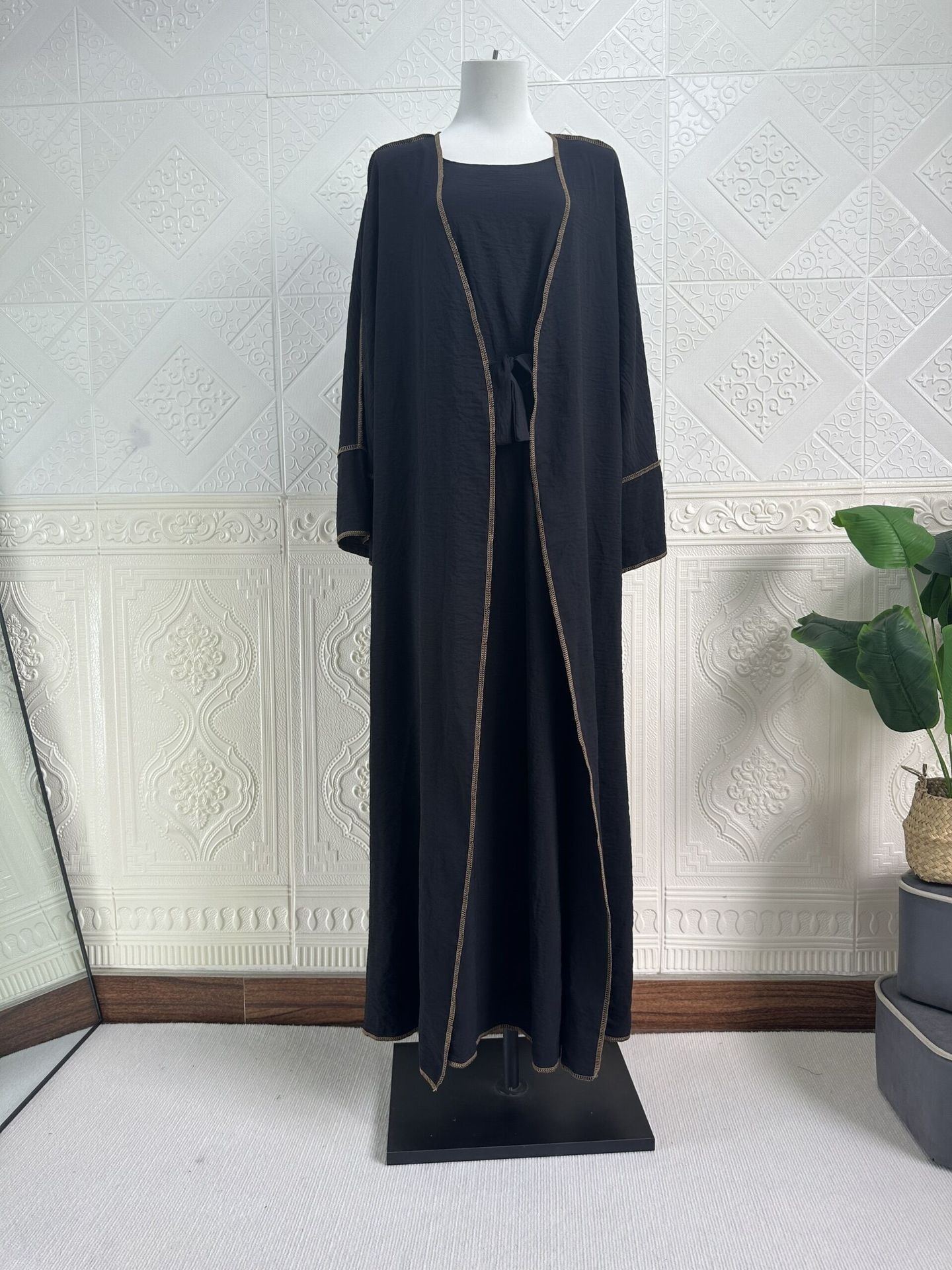 2pcs Solid Color Cardigans and Inner Dresses Set