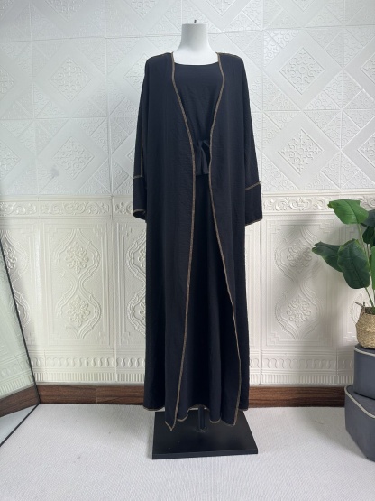 2pcs Solid Color Cardigans and Inner Dresses Set