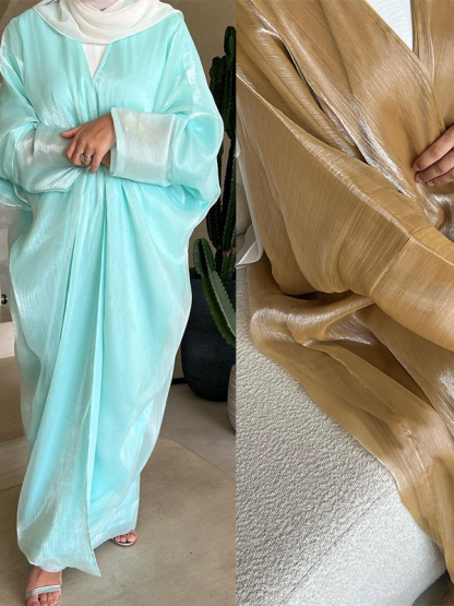 Glitter Solid Color Dubai Cardigan Long Dress