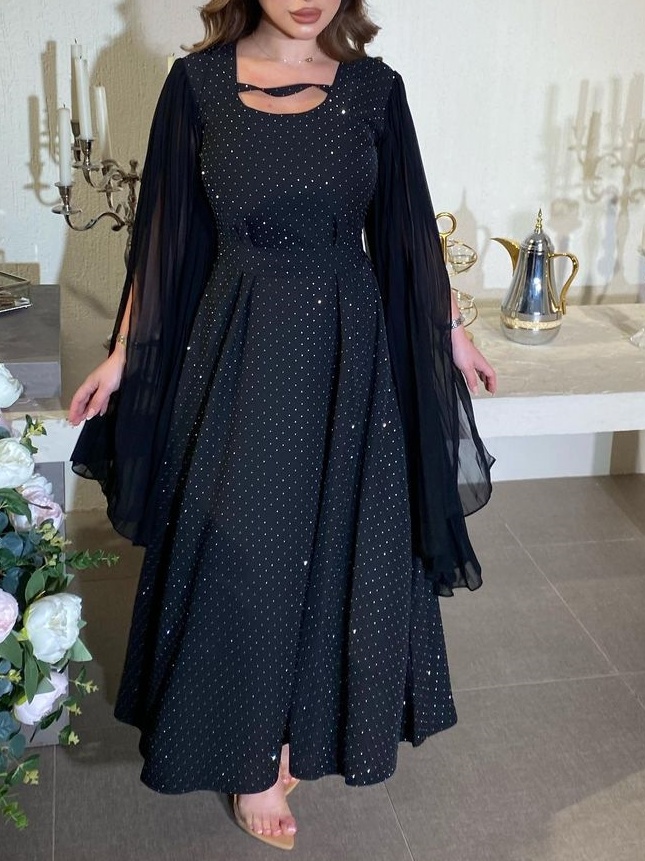 Robe Hot Diamond Dress Chiffon Pleated Robe 
