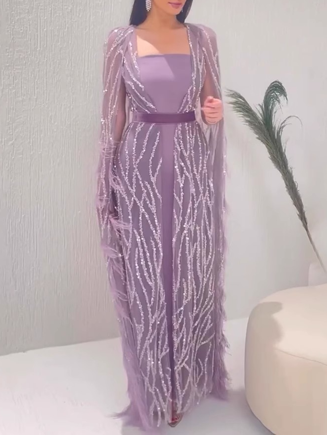 Flutter Sleeve Trailing Sexy Long Dress
