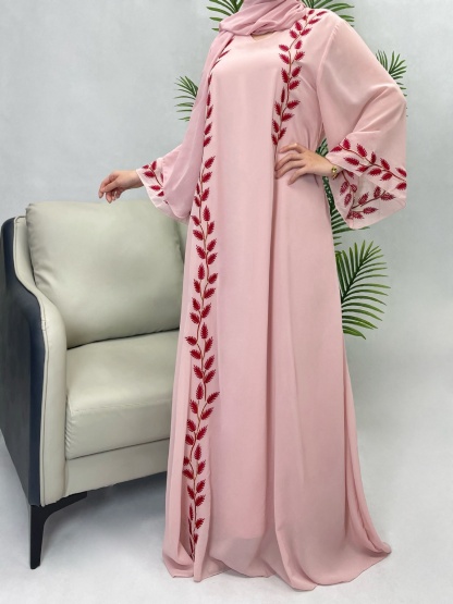 Chiffon Botanical Pattern Embroidered Dress