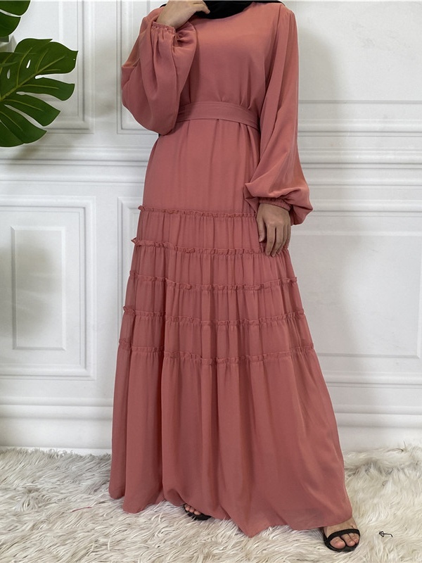 Double Chiffon Solid Color  Casual Dresses