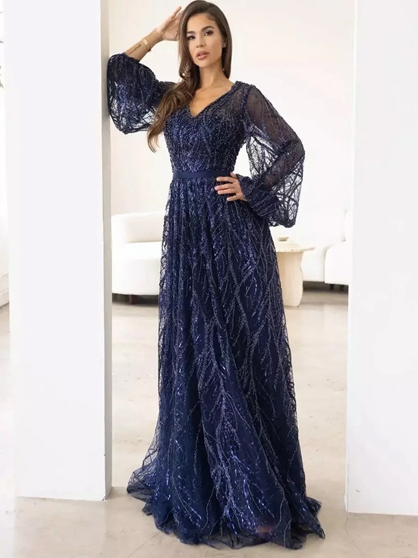Simple V-neck Tassel Sequin Lace-up Casual Dresses
