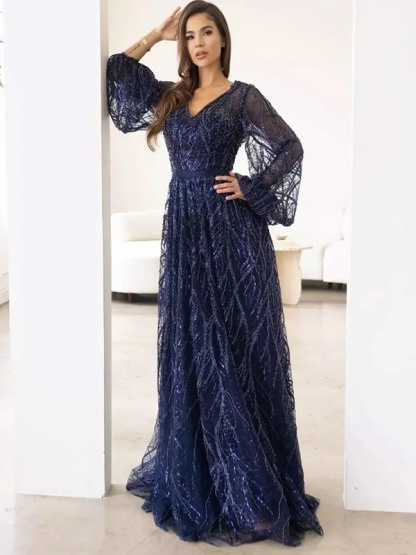 Simple V-neck Tassel Sequin Lace-up Casual Dresses