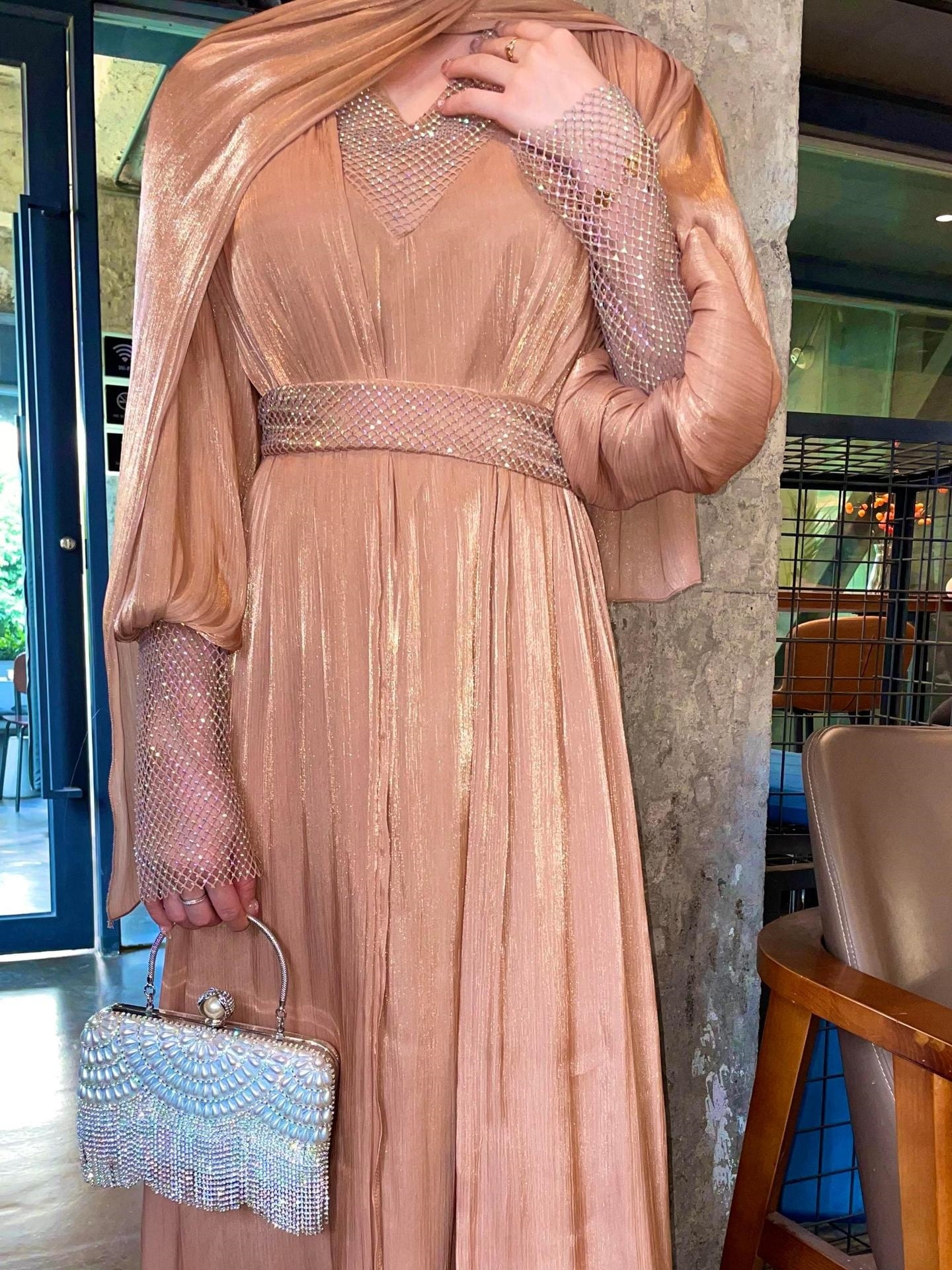 4pcs Simple Pearl Star Abaya Set