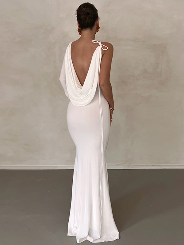 Slim Velvet Floral One-Shoulder Dress