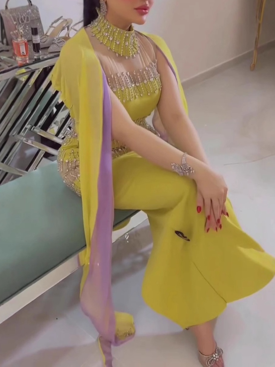 Rhinestone Wrap Bat Sleeve Long Dress