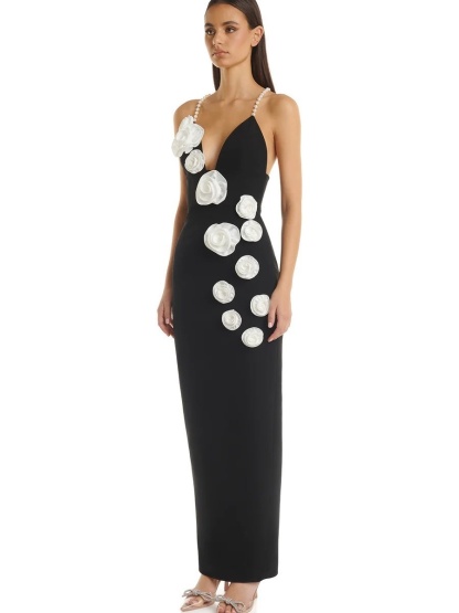 Pearl Straps Bandage Floral Dress