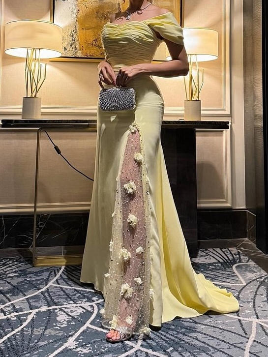 Elegant One-Shoulder Embroidered Mesh Dress