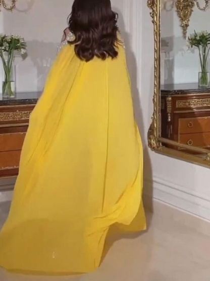 2pcs Sequin Chiffon Strapless Evening Gown and Cape Set