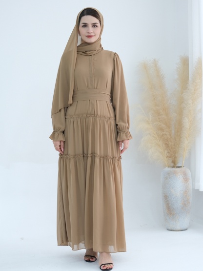 Patchwork Button Solid Color Dress
